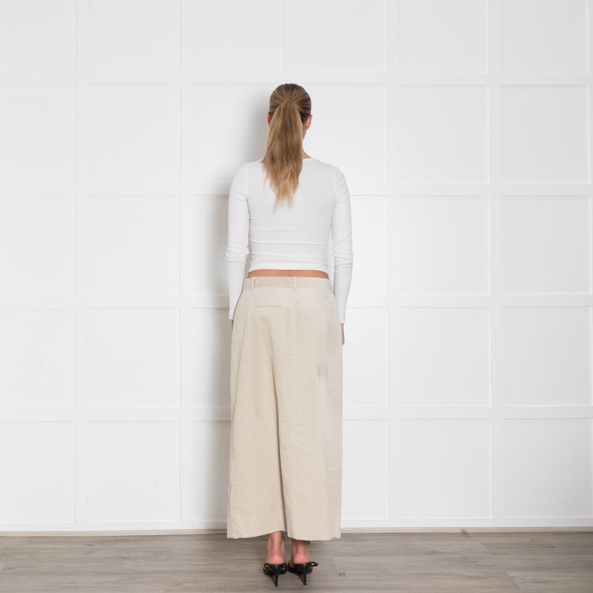 Me + Em Cream Corduroy Front Slit Long Skirt