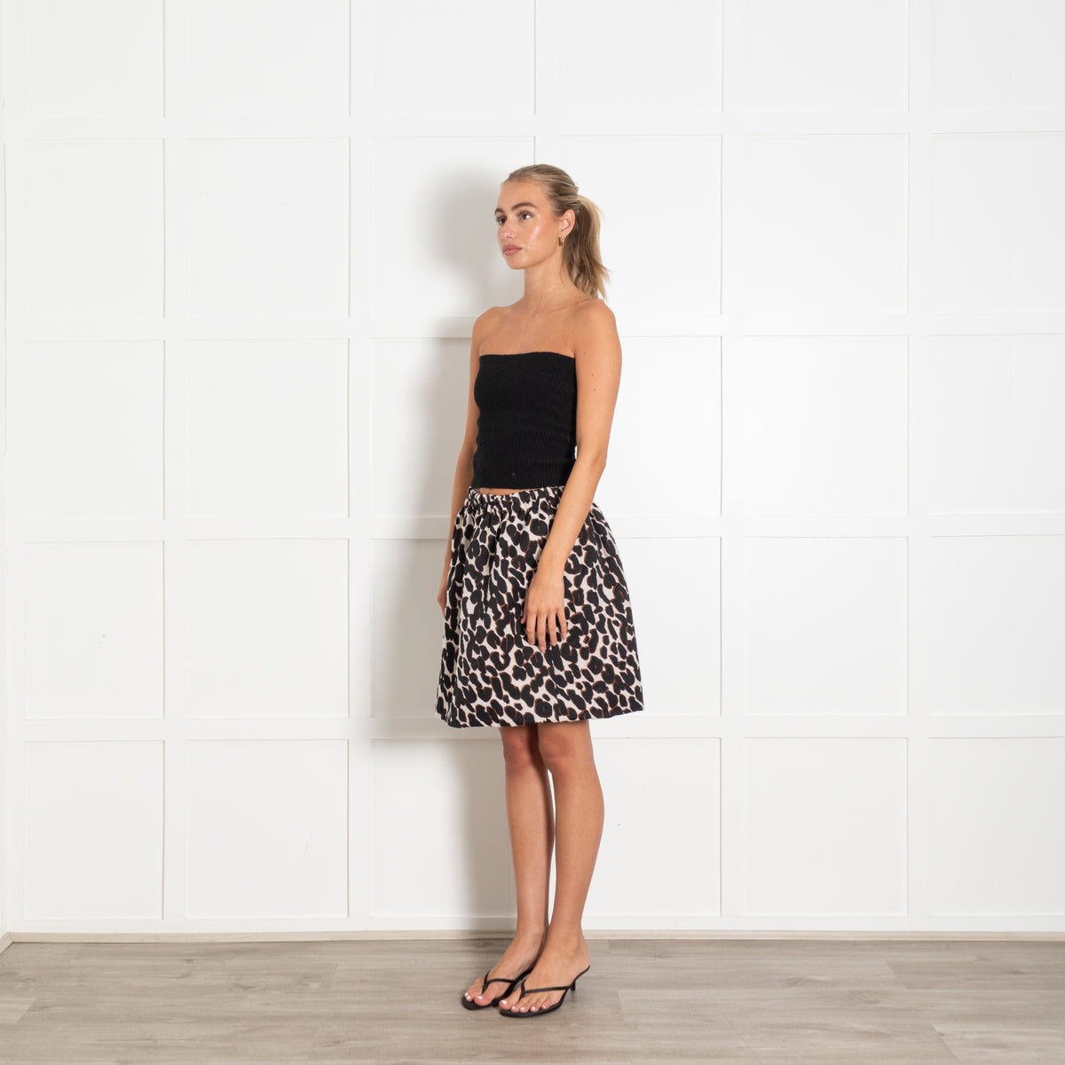 La Double J Beige Black Animal Print Mini Skirt