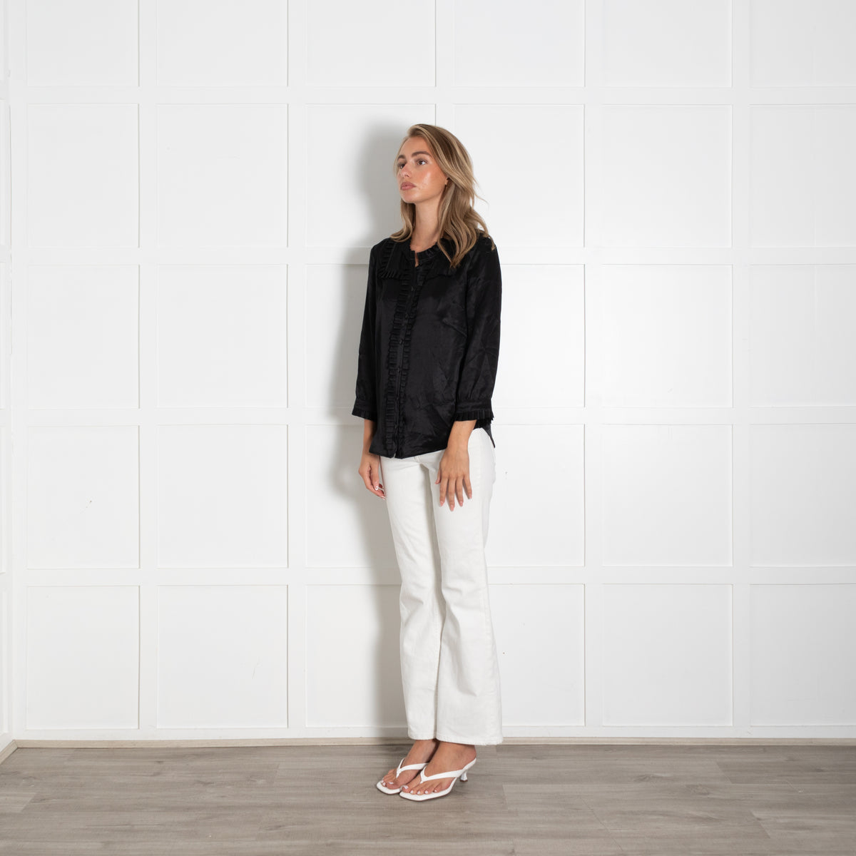 See By Chloe Black Frilled Silk Shirt