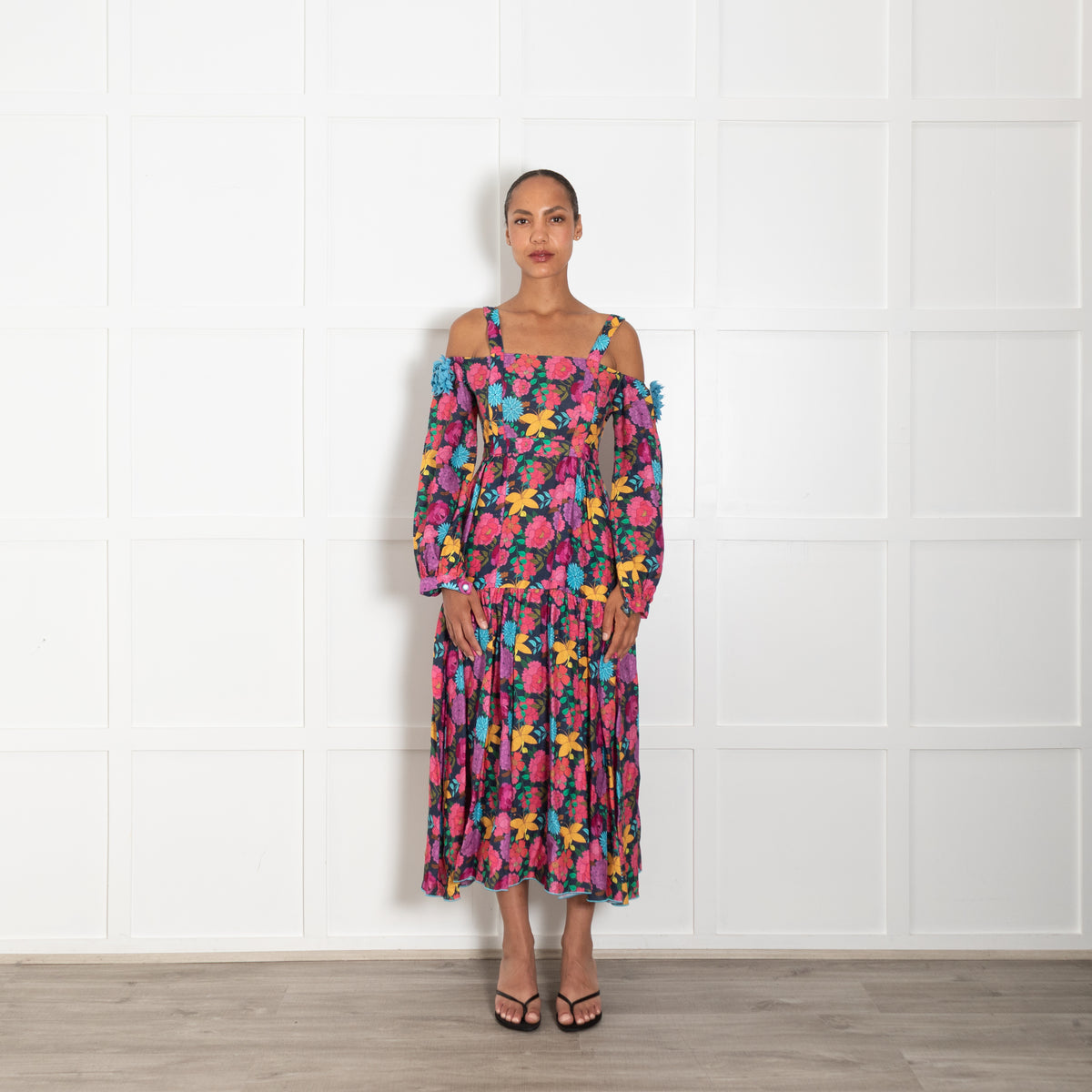 Gul Hurgel Multicolour Floral Cotton Cold Shoulder Dress