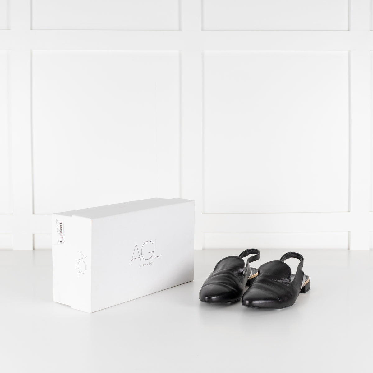 Agl Black Leather Slingbacks