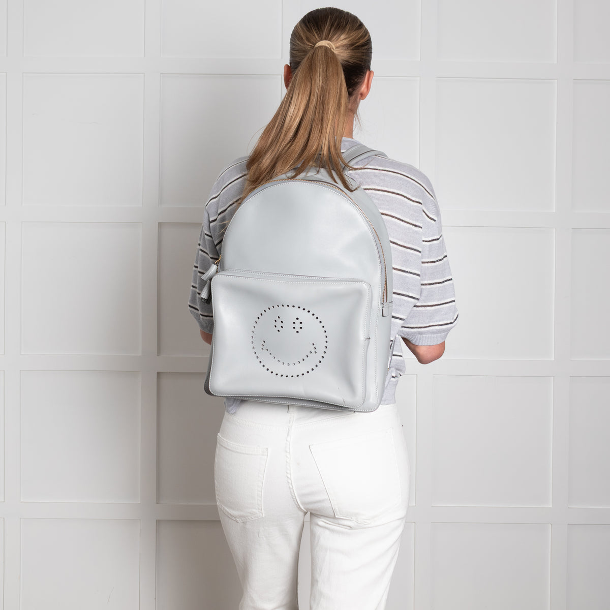 Anya Hindmarch Grey Smiley Face Detail Backpack