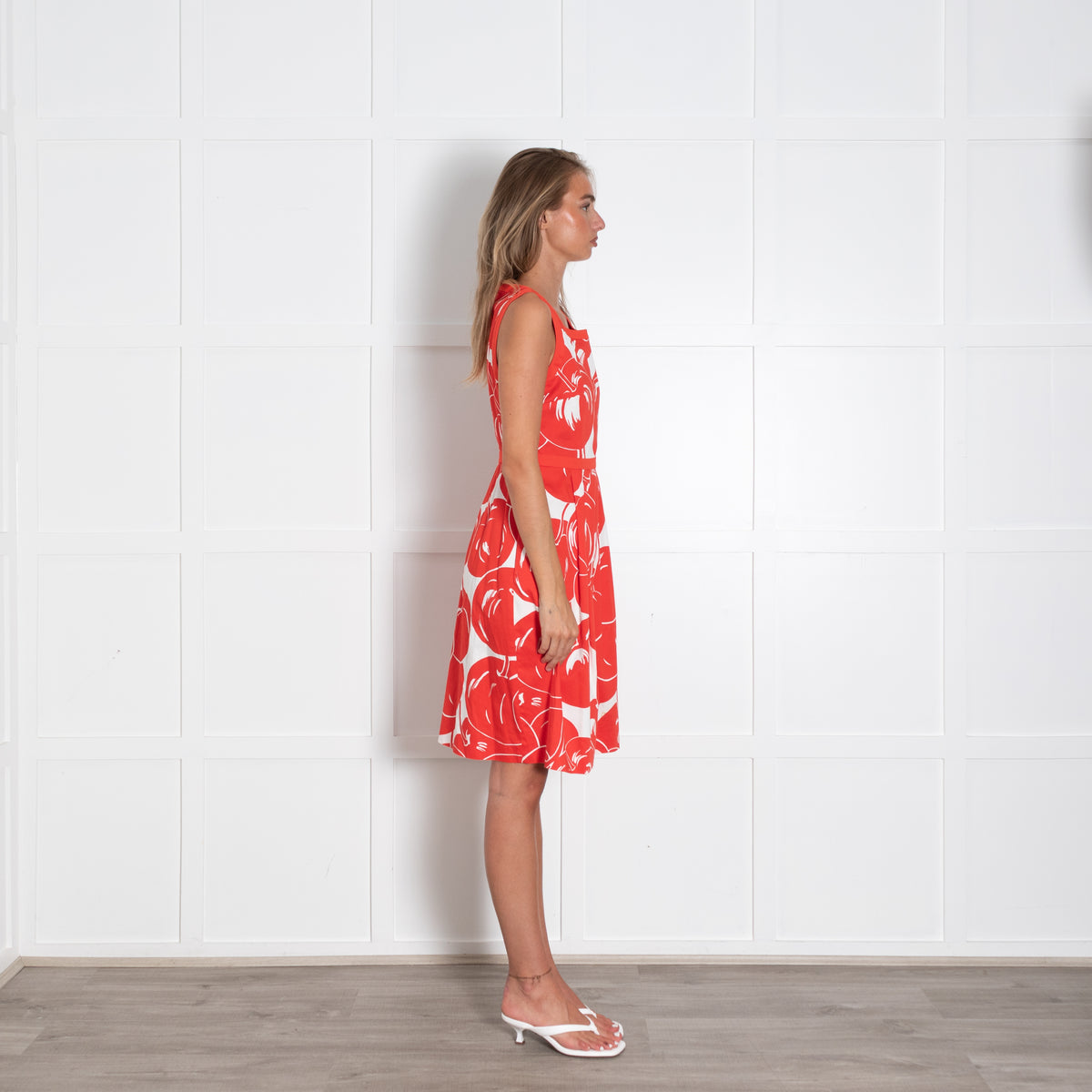 Max Mara Studio Red Cherry Print Sleeveless Cotton Dress