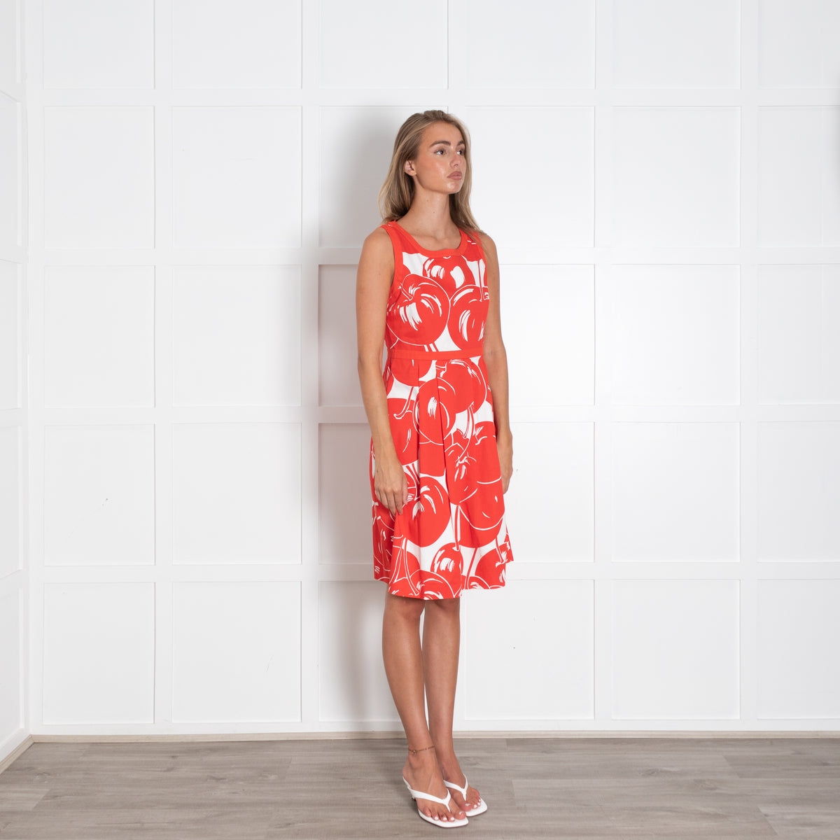 Max Mara Studio Red Cherry Print Sleeveless Cotton Dress