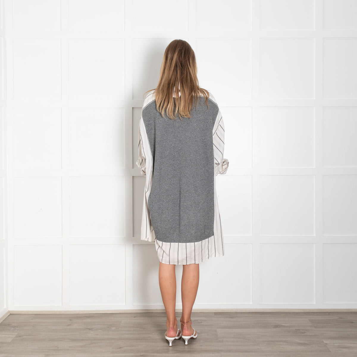 Maison Margiela Grey Knit Cream Black Stripe Cotton Oversized Long Shirt
