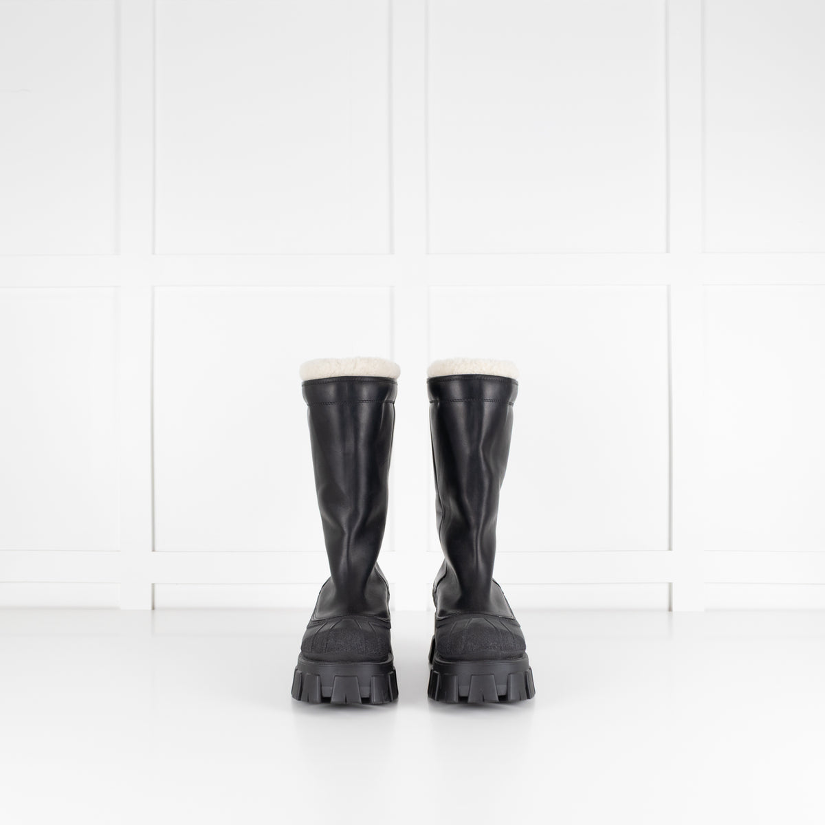 Prada Monolith Shearling Lined Leather Boots