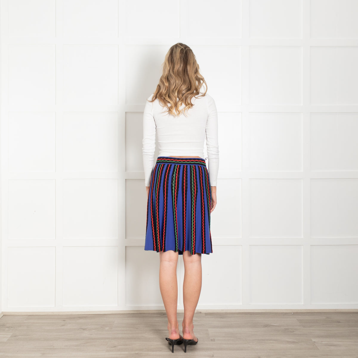 Missoni Blue Black Red Green Knitted Stripe Skirt