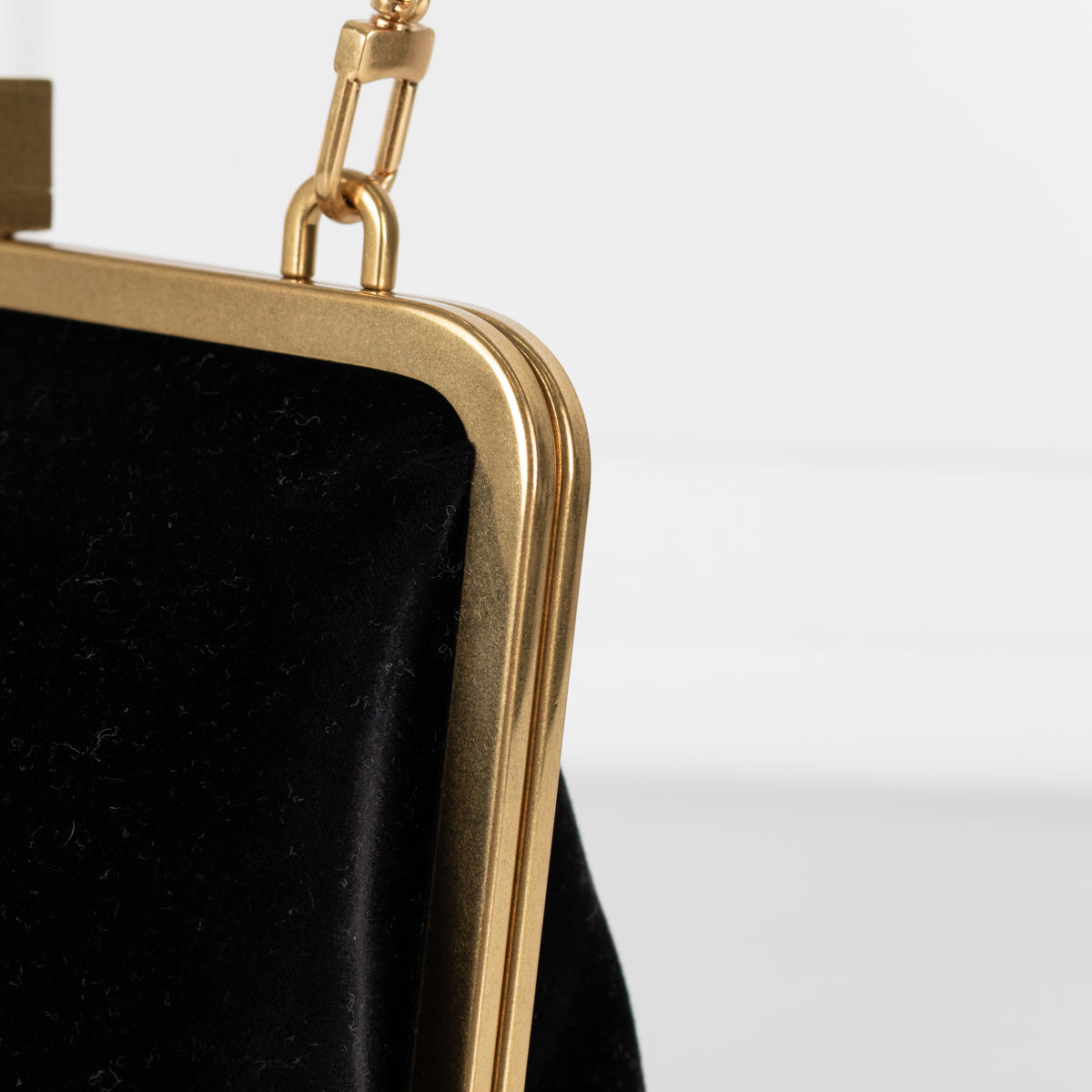 Me + Em Black Velvet Faux Pearl Top Handle Bag With Gold Clasp Closure