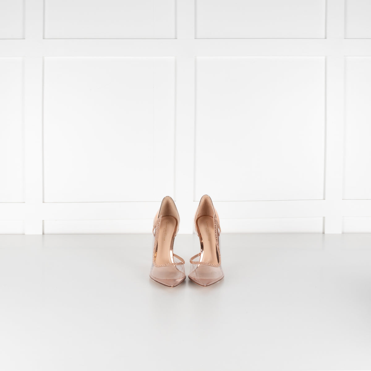 Gianvito Rossi Rose Gold Leif Plexi Trasp Diamante Shoes
