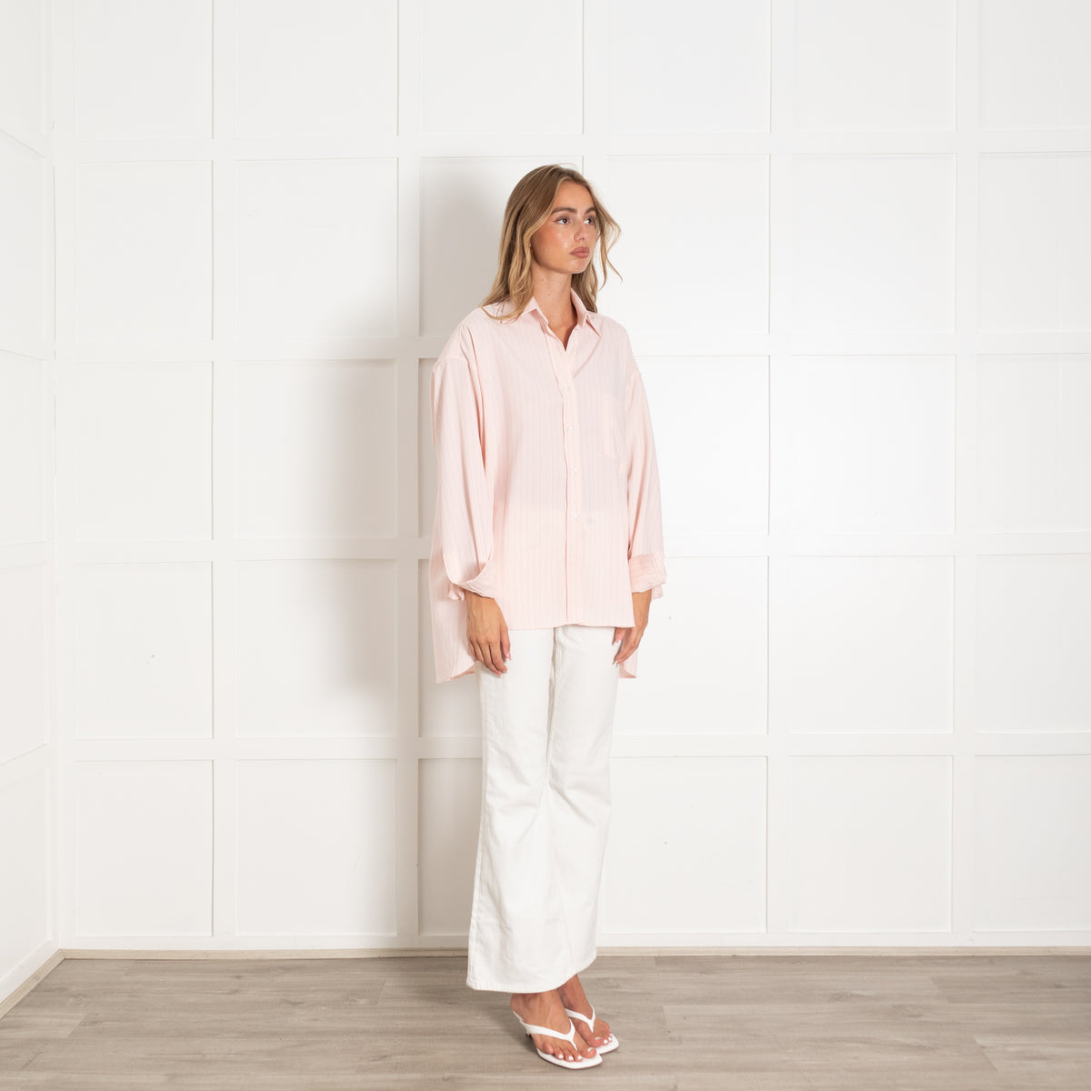 The Frankie Shop Pink Oversized Pinstripe Shirt