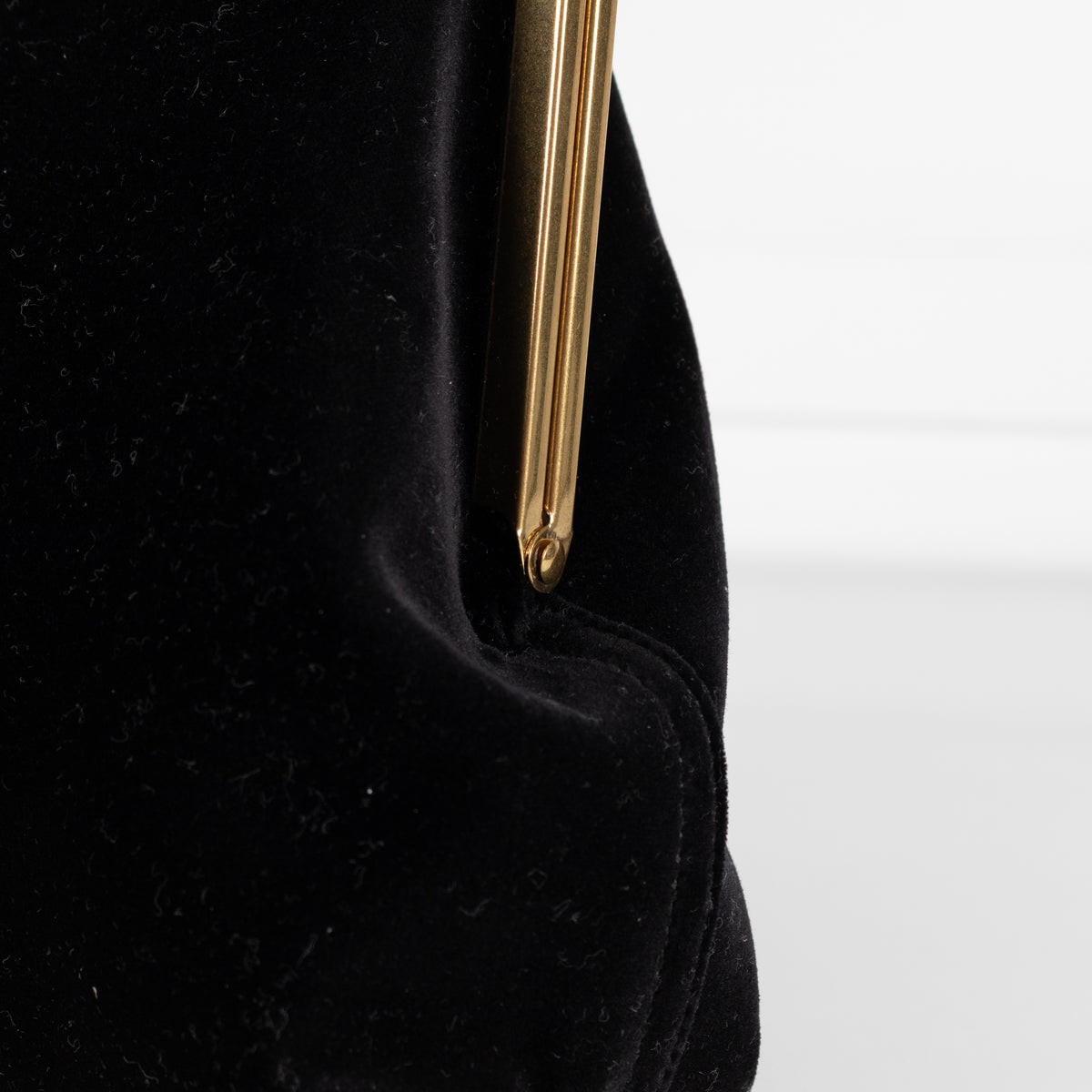 Me + Em Black Velvet Faux Pearl Top Handle Bag With Gold Clasp Closure
