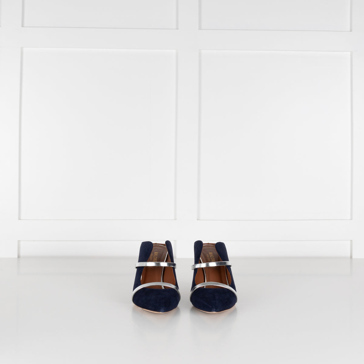 Malone Souliers Maureen Navy Suede Mules With Silver Straps