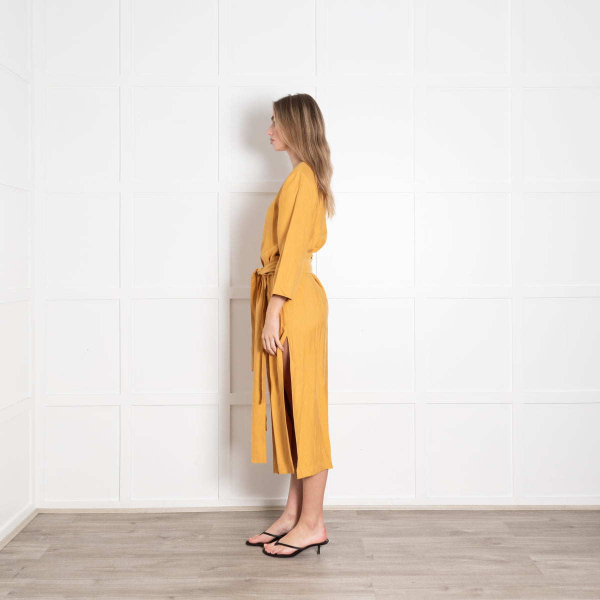 Haight Mustard  Yellow Wrap Dress with 3/4 Sleeves