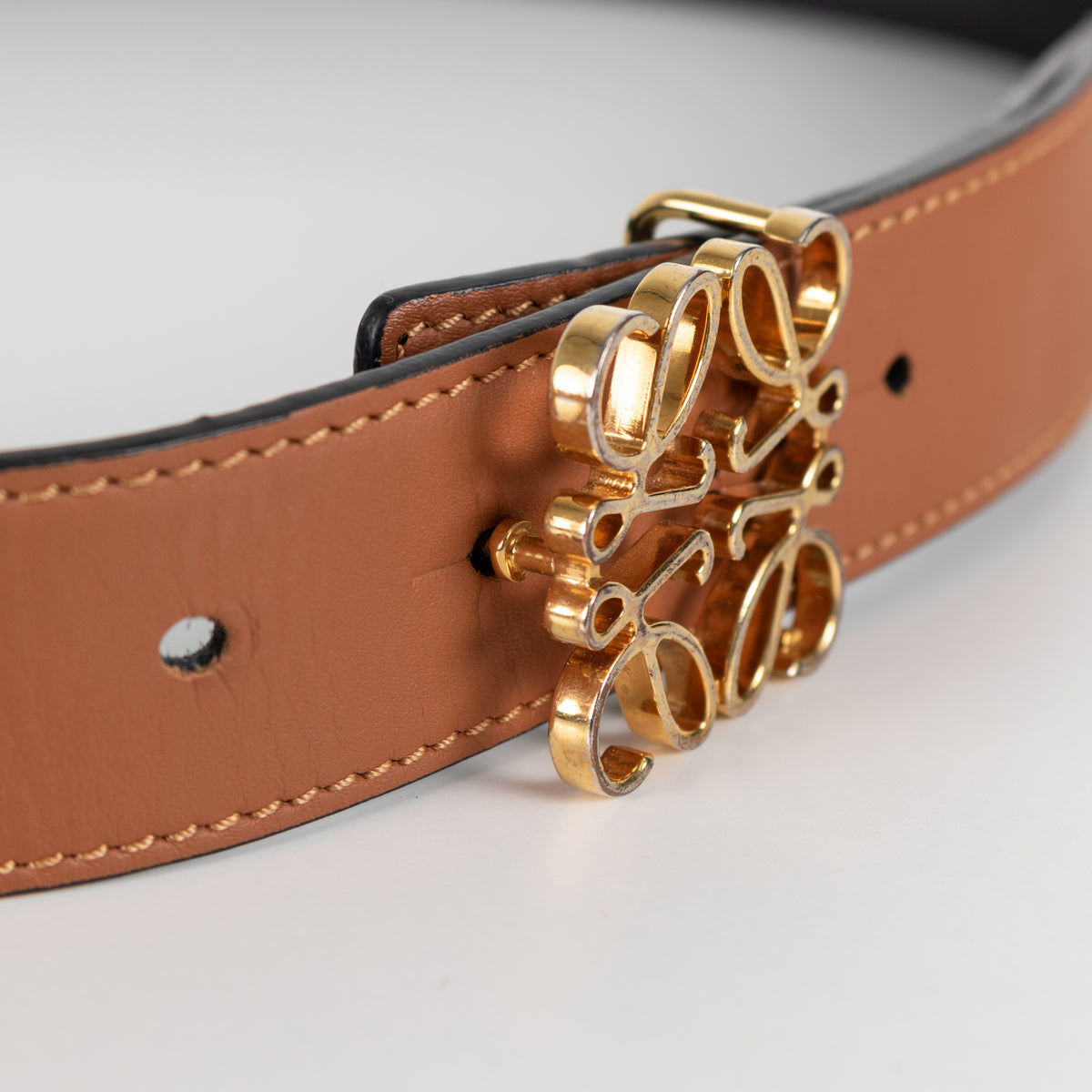 Loewe Tan  Leather Anagram Bombe Reversible Belt