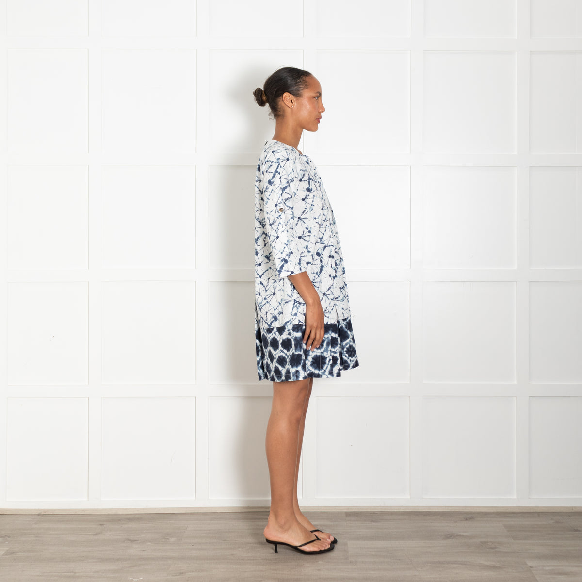 Thakoon Blue & White Batique Pleated Coat Dress UK 8