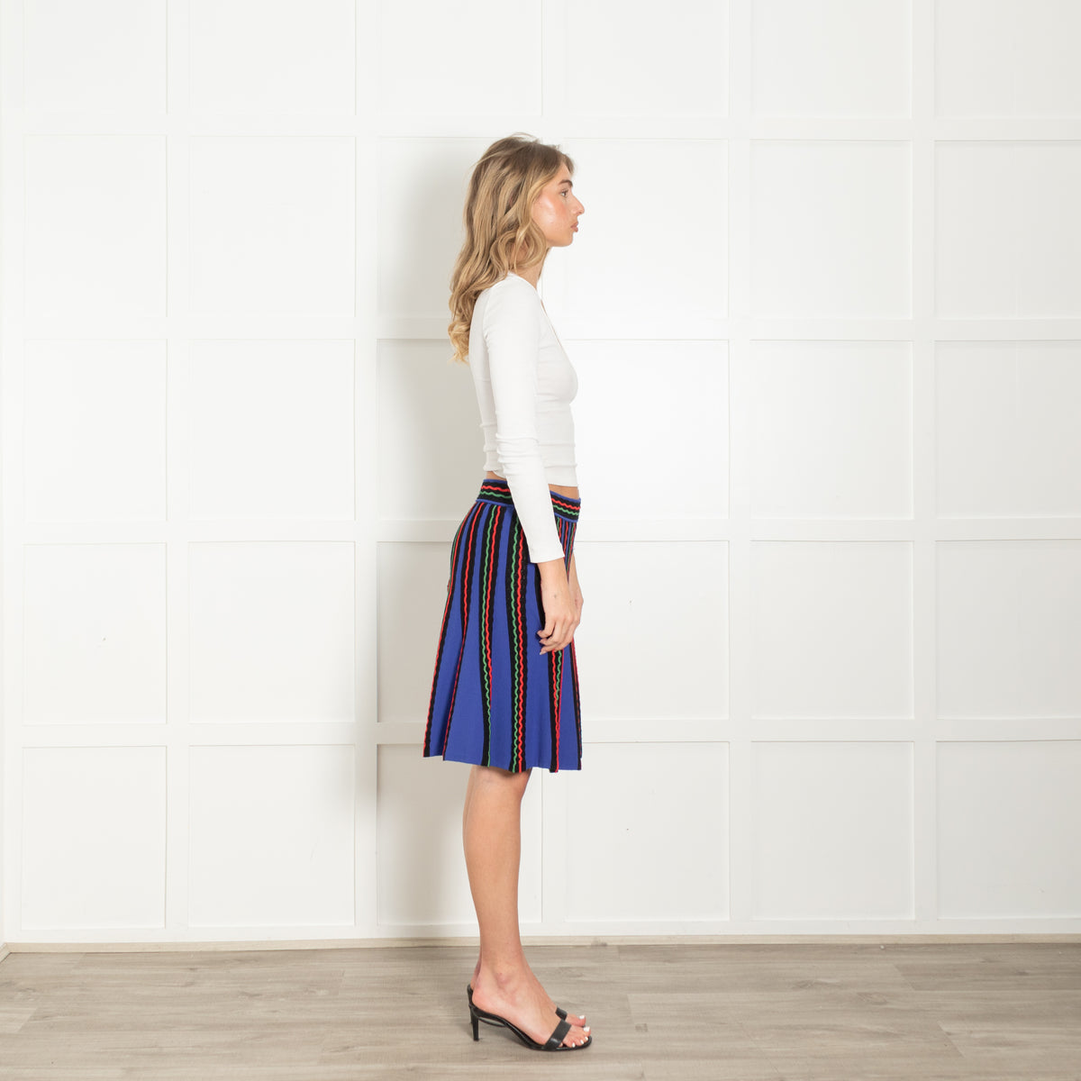 Missoni Blue Black Red Green Knitted Stripe Skirt