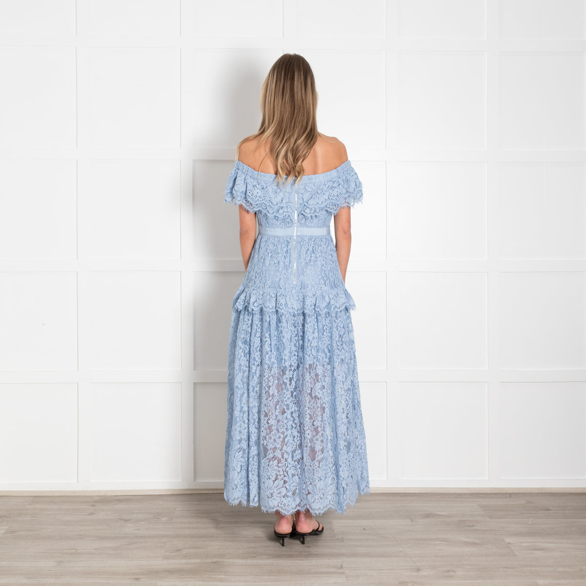 Self-Portrait Blue Lace Shoulder Maxi Dress