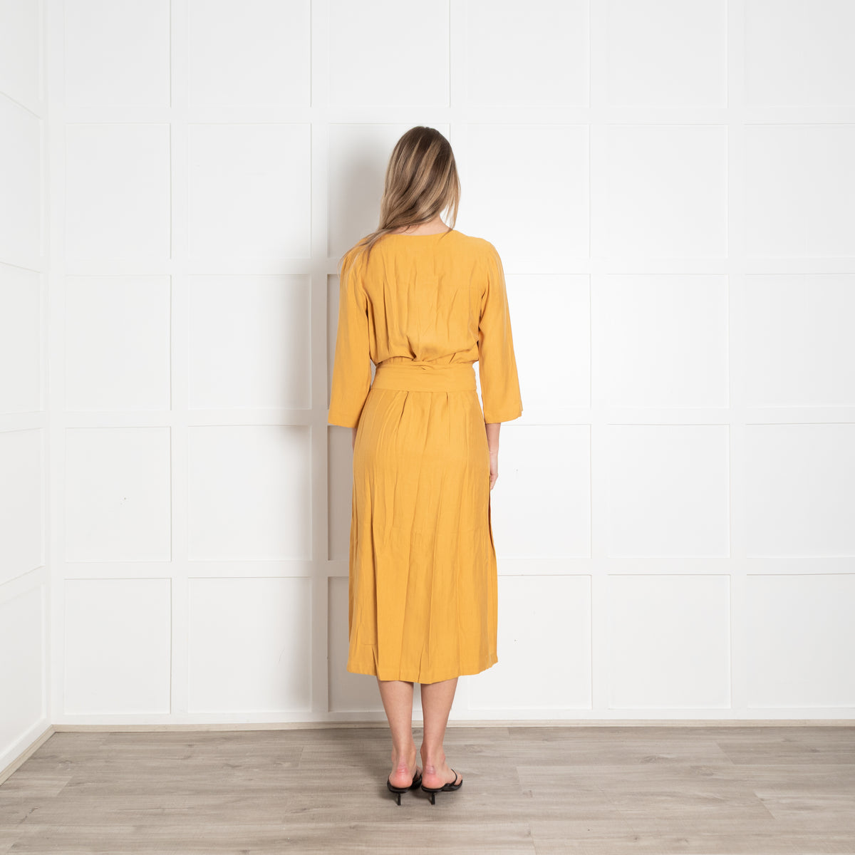 Haight Mustard  Yellow Wrap Dress with 3/4 Sleeves