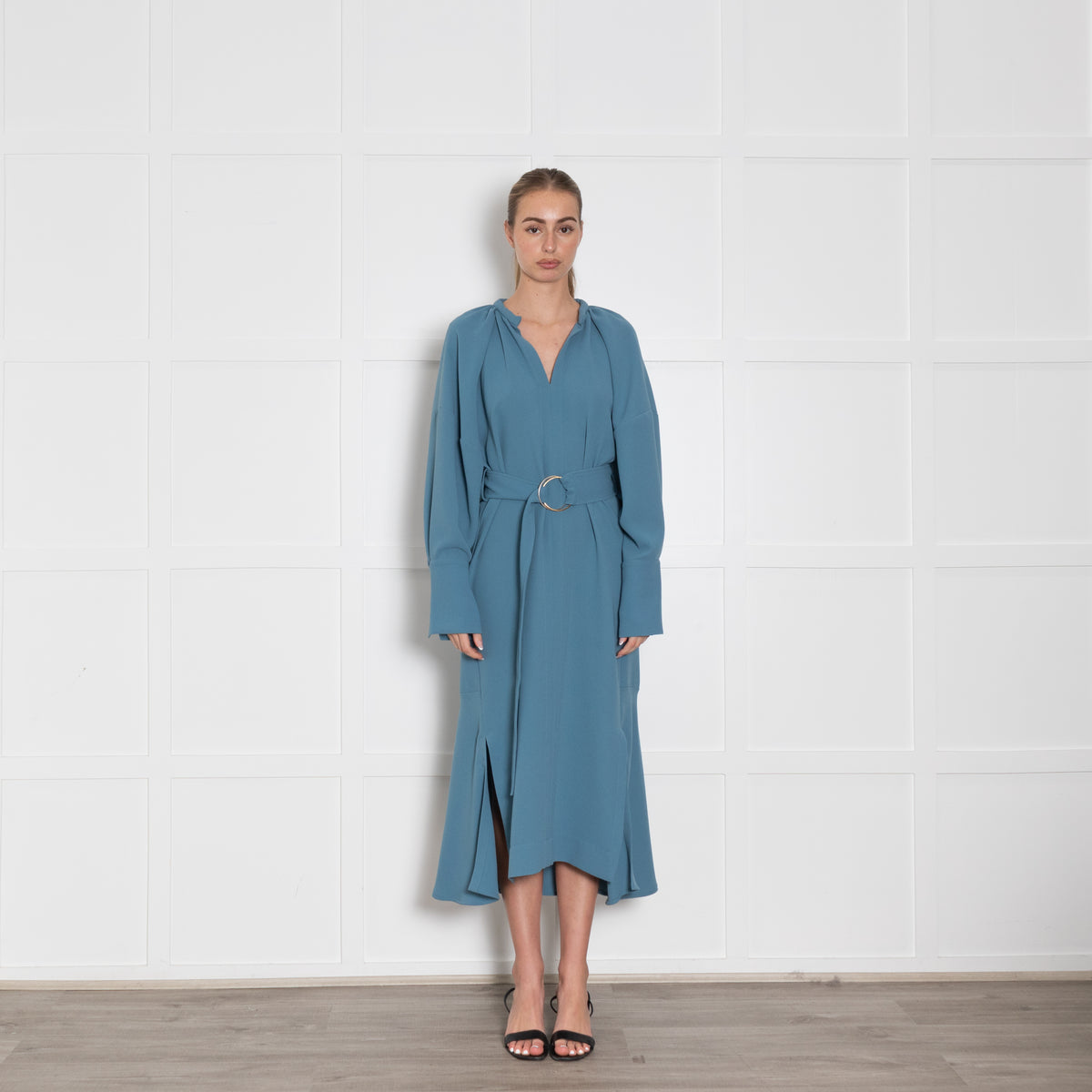 Eudon Choi Blue Long Sleeve Belted Dress