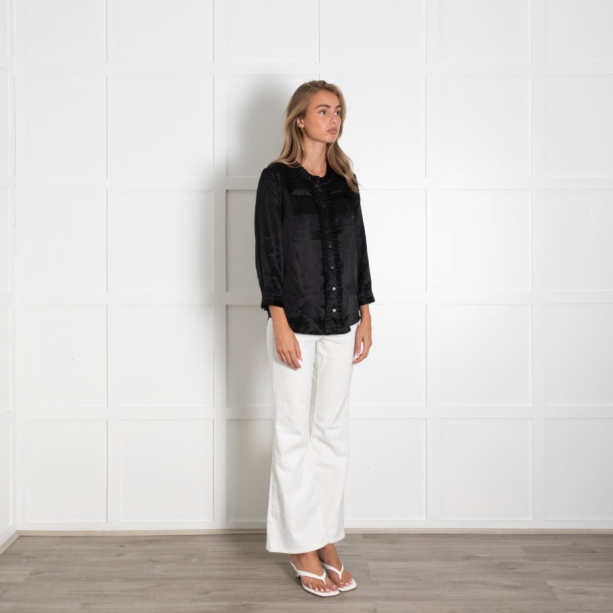 See By Chloe Black Frilled Silk Shirt