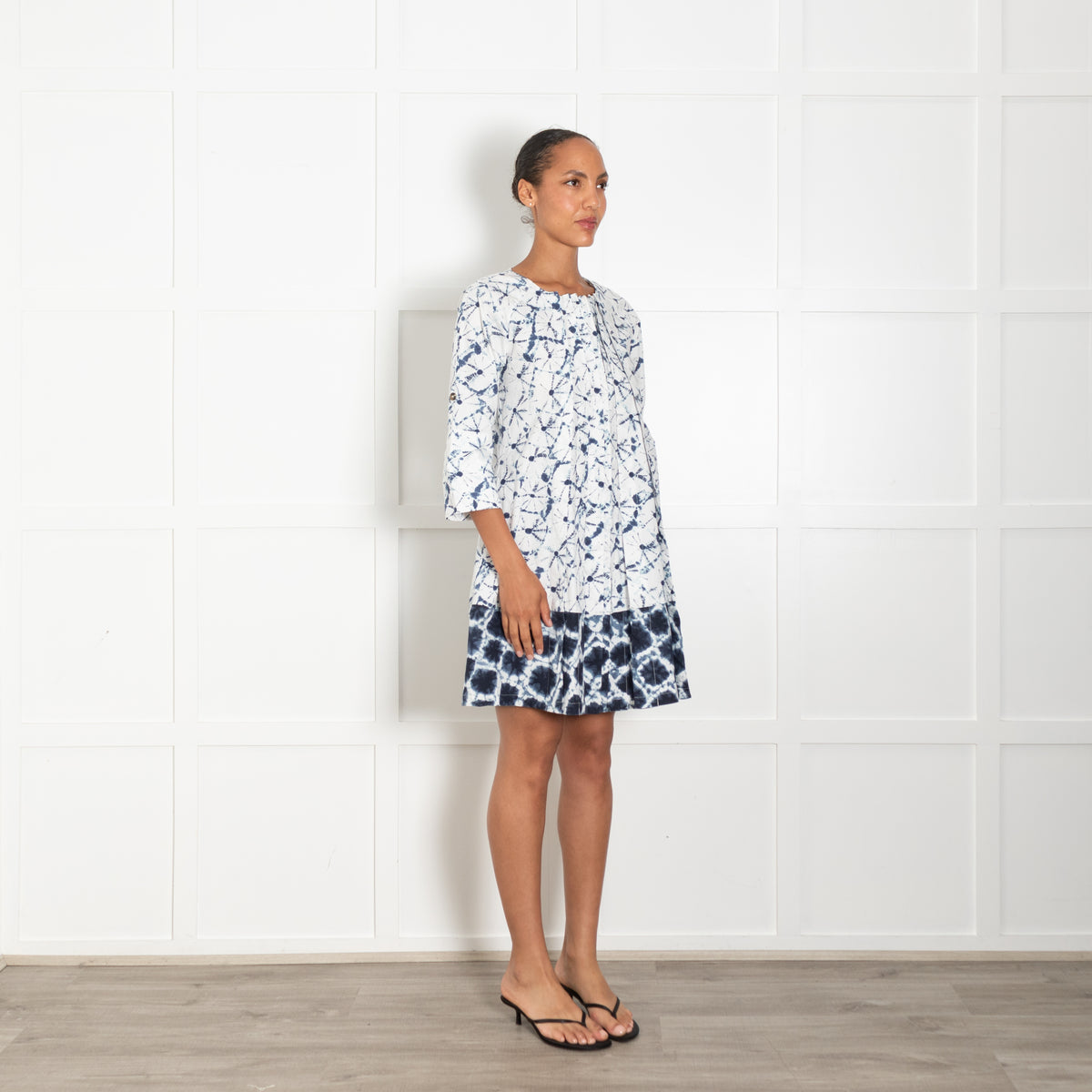 Thakoon Blue & White Batique Pleated Coat Dress UK 8