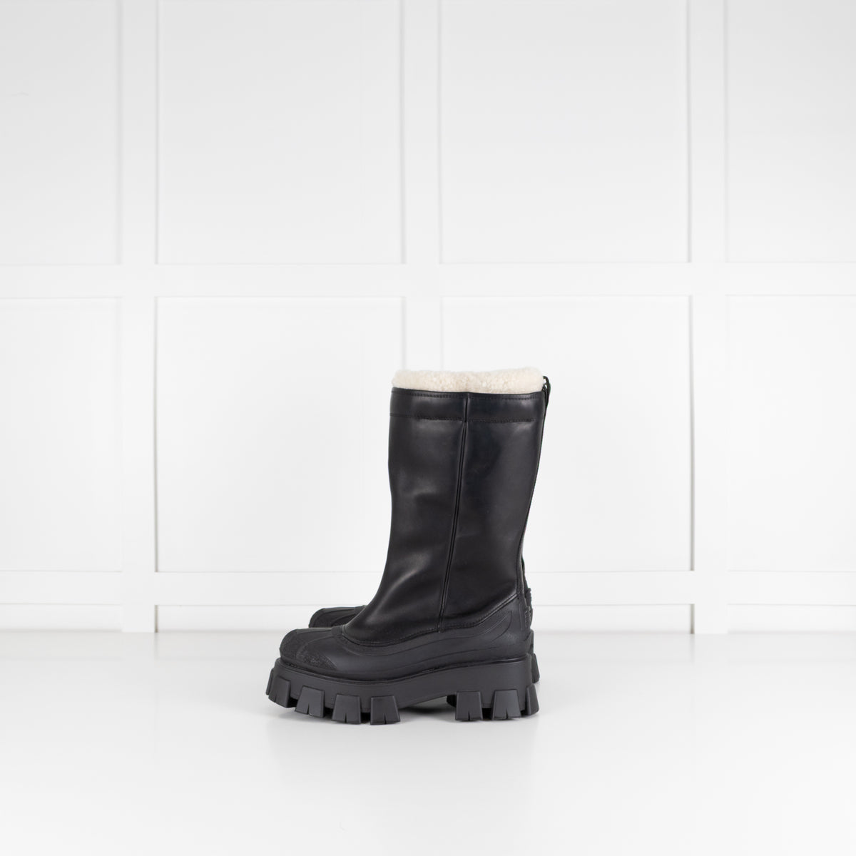Prada Monolith Shearling Lined Leather Boots