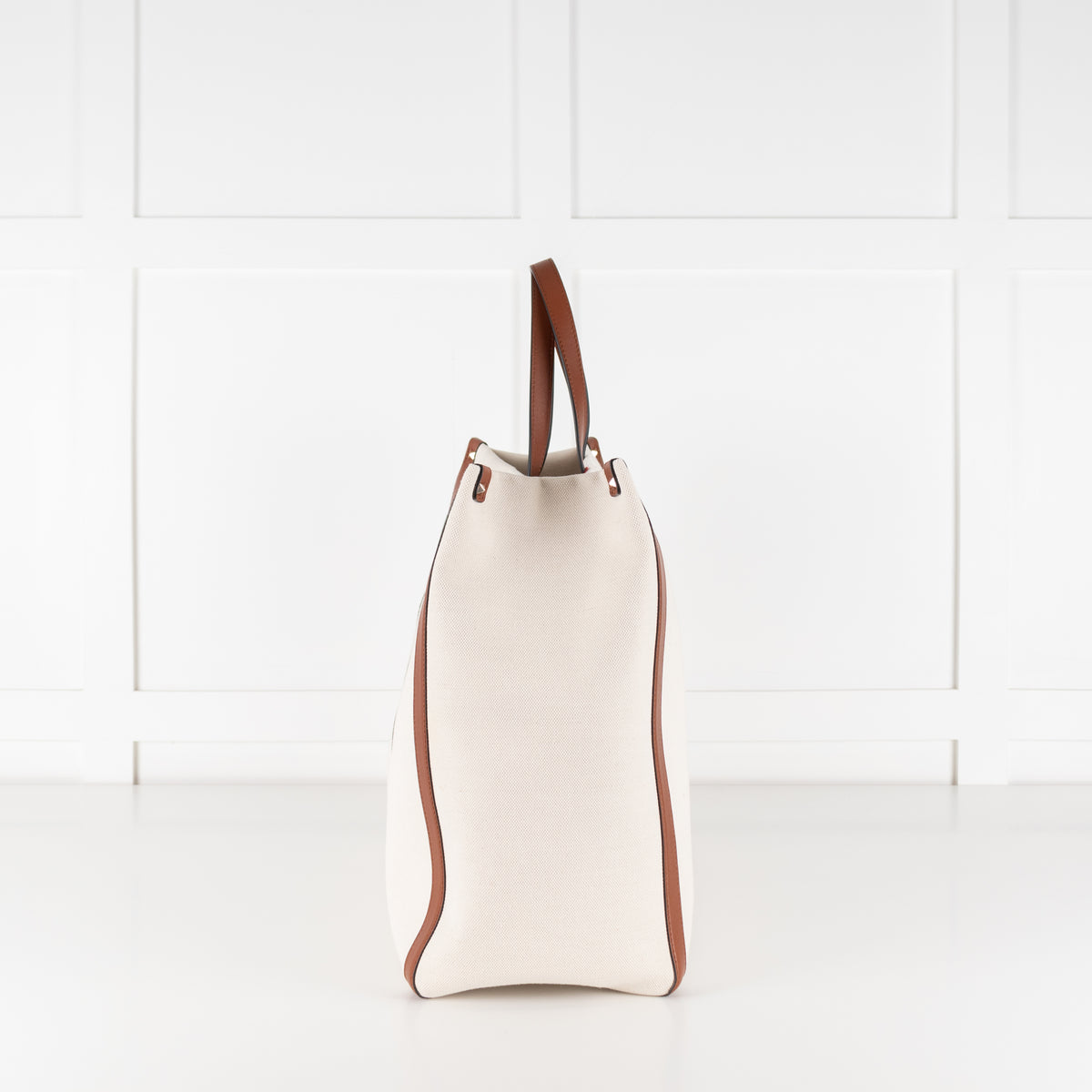 Valentino Off White Brown Canvas And Leather Large Rockstud VLTN Tote