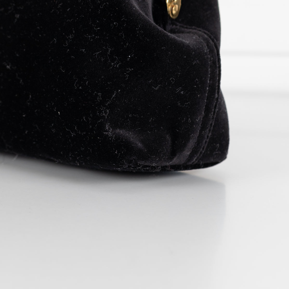 Me + Em Black Velvet Faux Pearl Top Handle Bag With Gold Clasp Closure