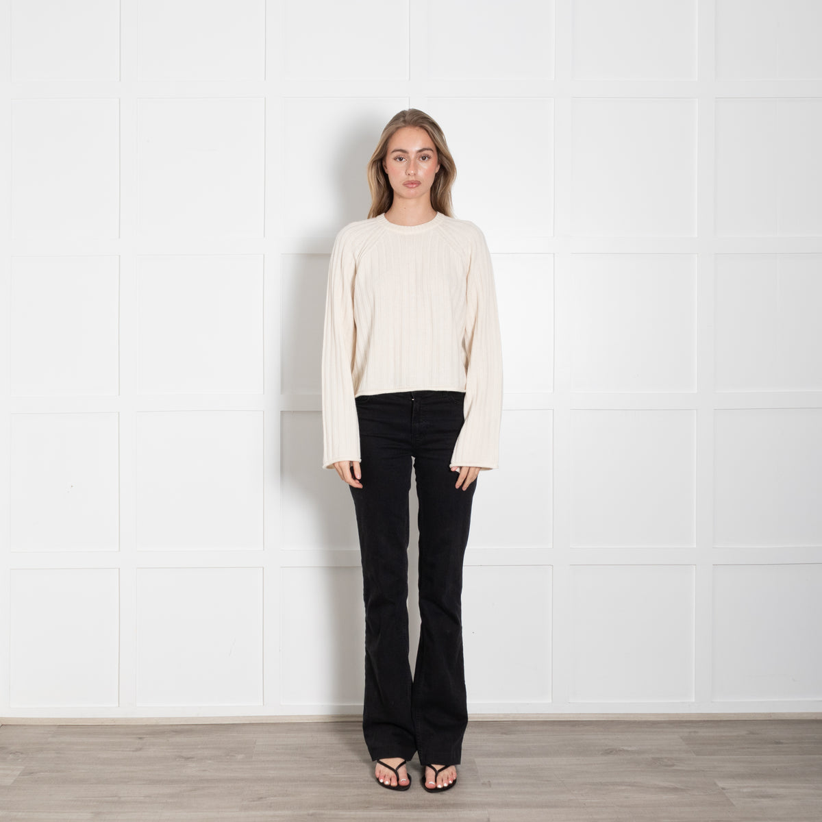 Me + Em Cream Cashmere Silk Ribbed Long Sleeve Jumper