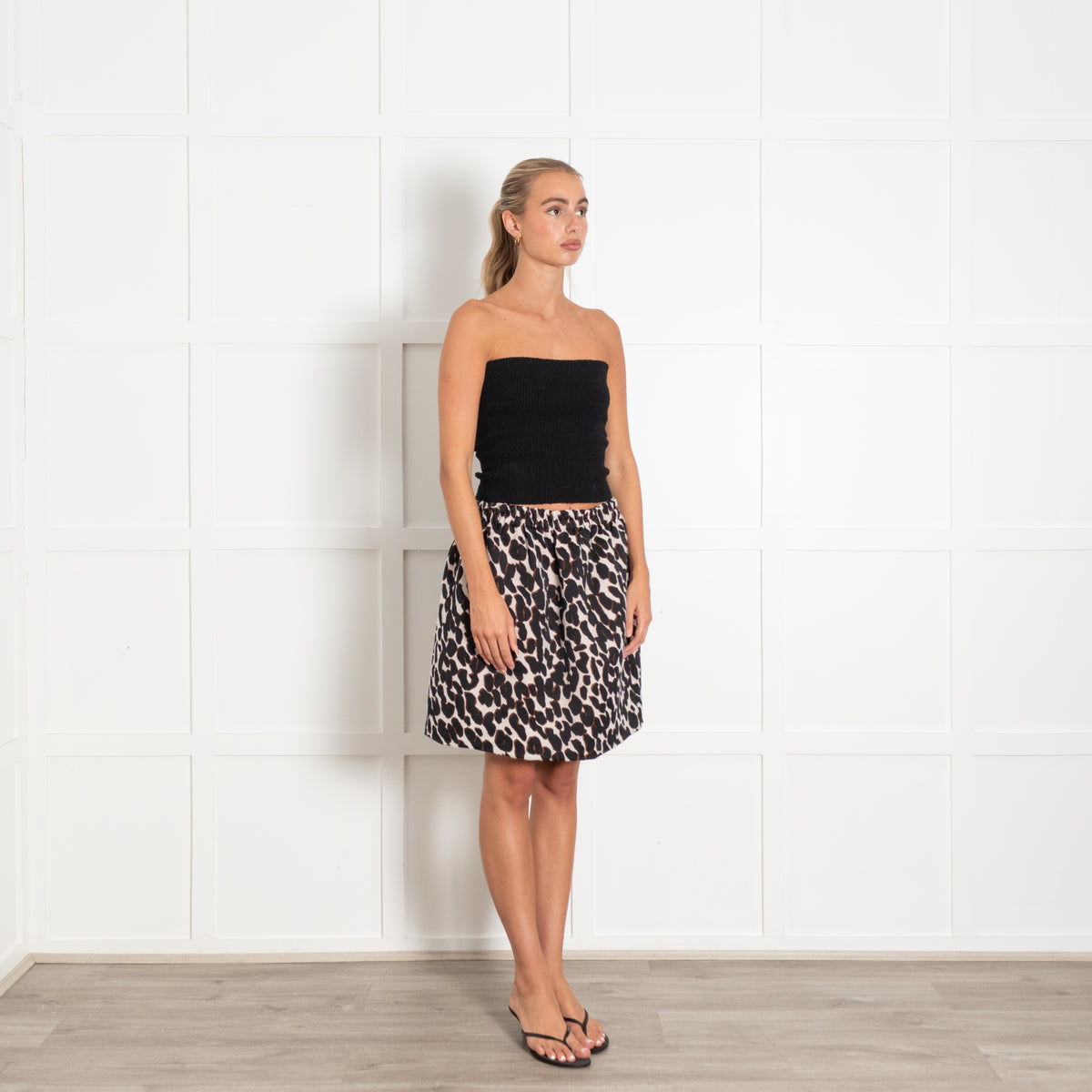 La Double J Beige Black Animal Print Mini Skirt