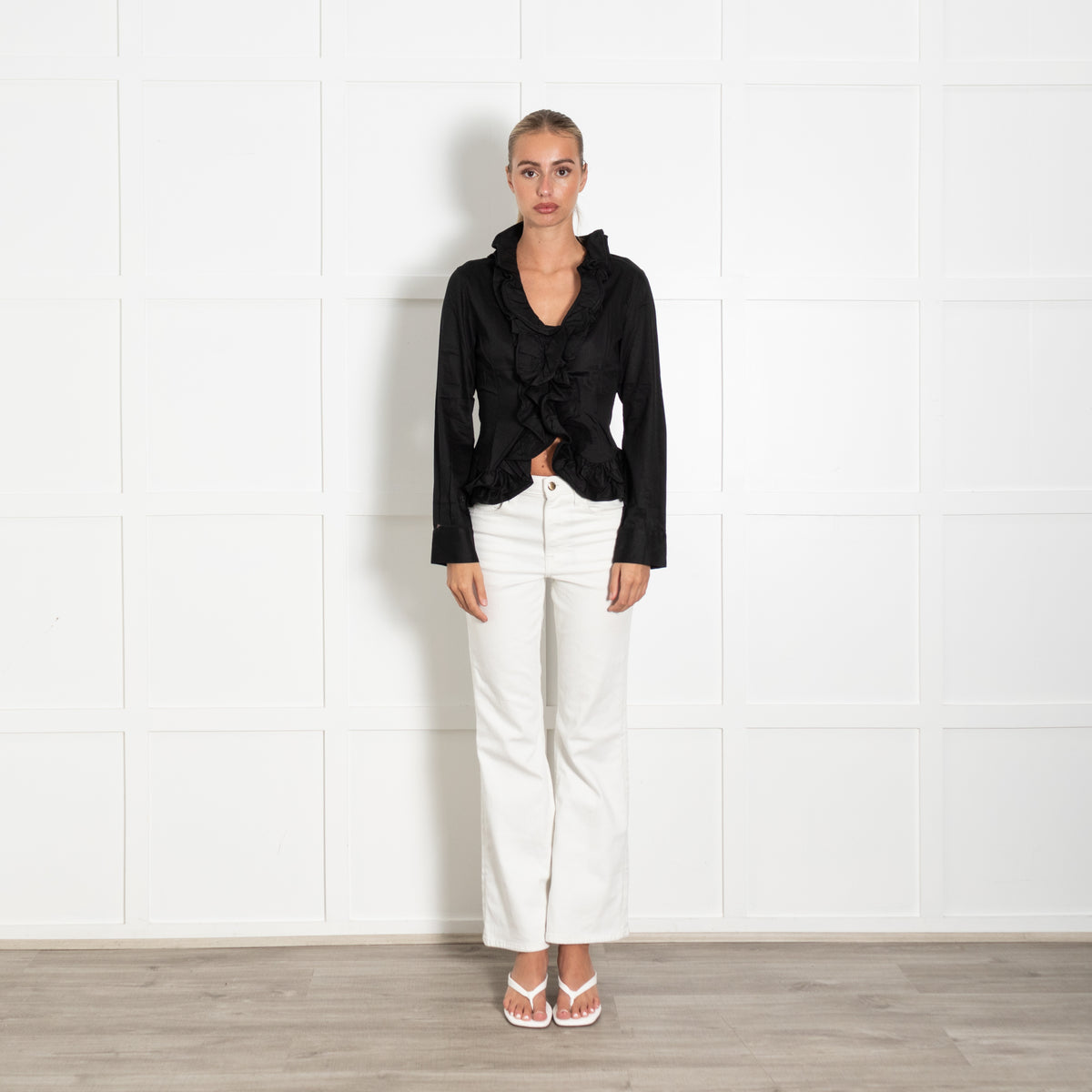 Alexander McQueen Black Cotton Frill Trim Blouse