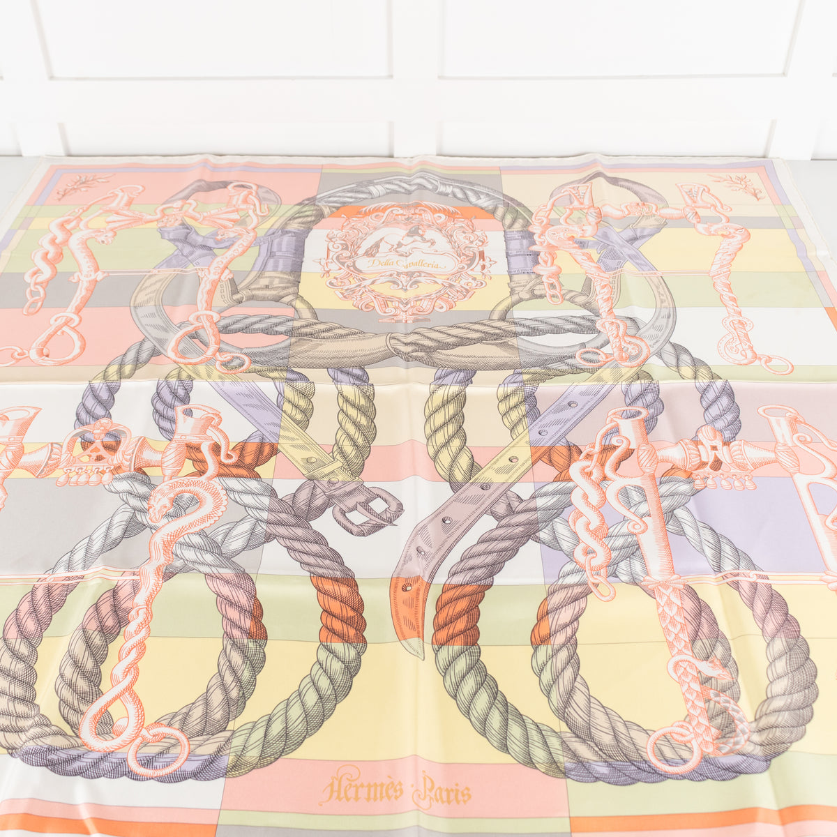 Hermes Cream Yellow Orange Silk Della Cavalleria Scarf