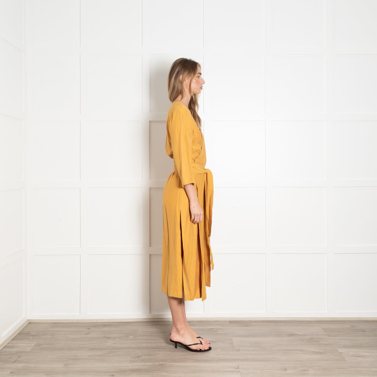 Haight Mustard  Yellow Wrap Dress with 3/4 Sleeves