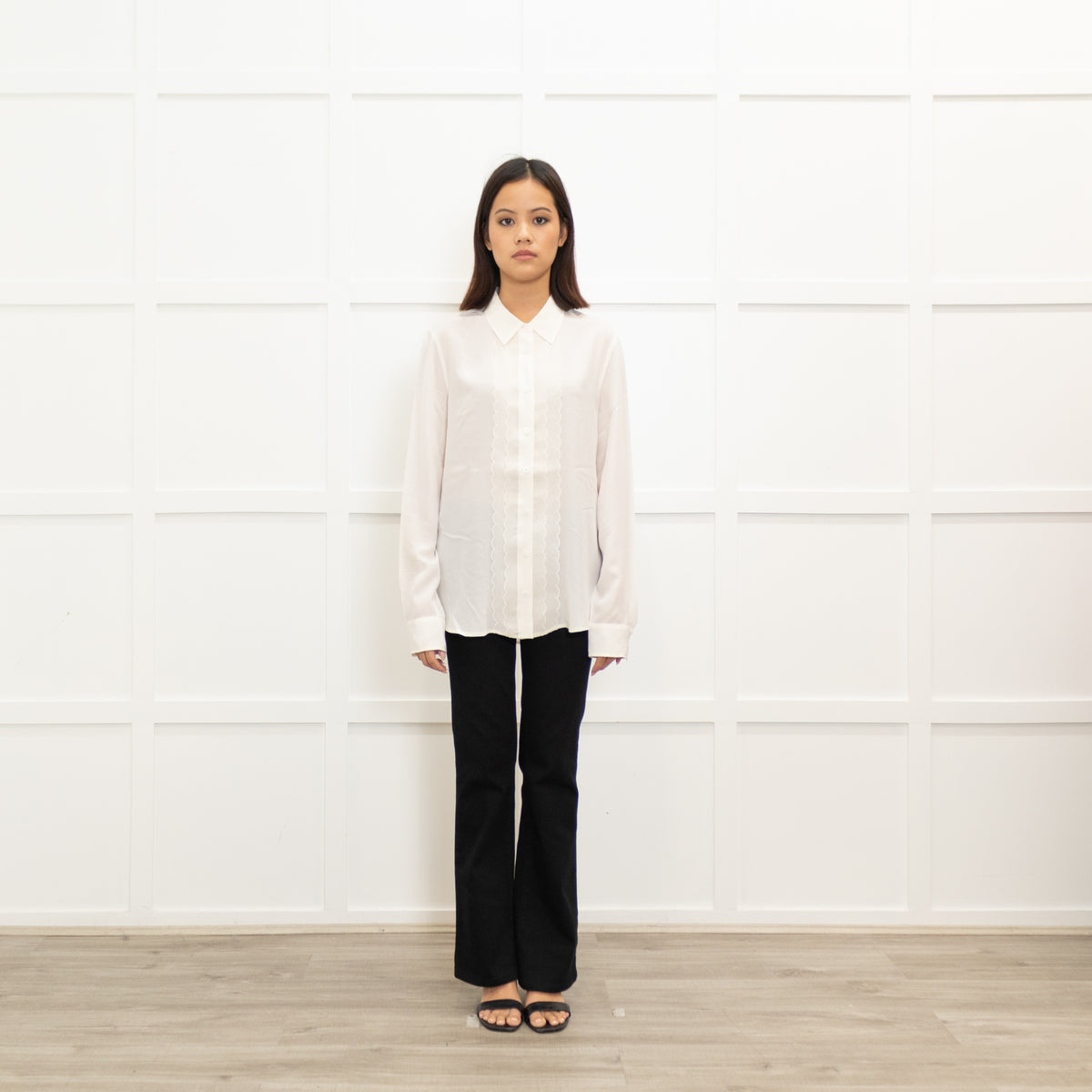Equipment Cream Silk Scallop Bib Shirt