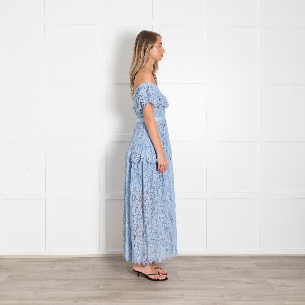 Self-Portrait Blue Lace Shoulder Maxi Dress