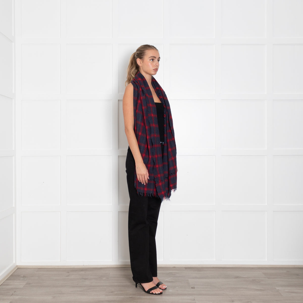 Zadig & Voltaire Blue and Red Check Scarf