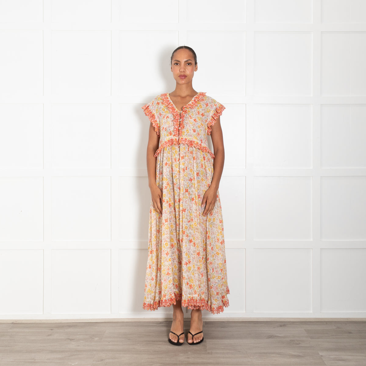 Free People Melania  Orange Cotton Maxi Dress