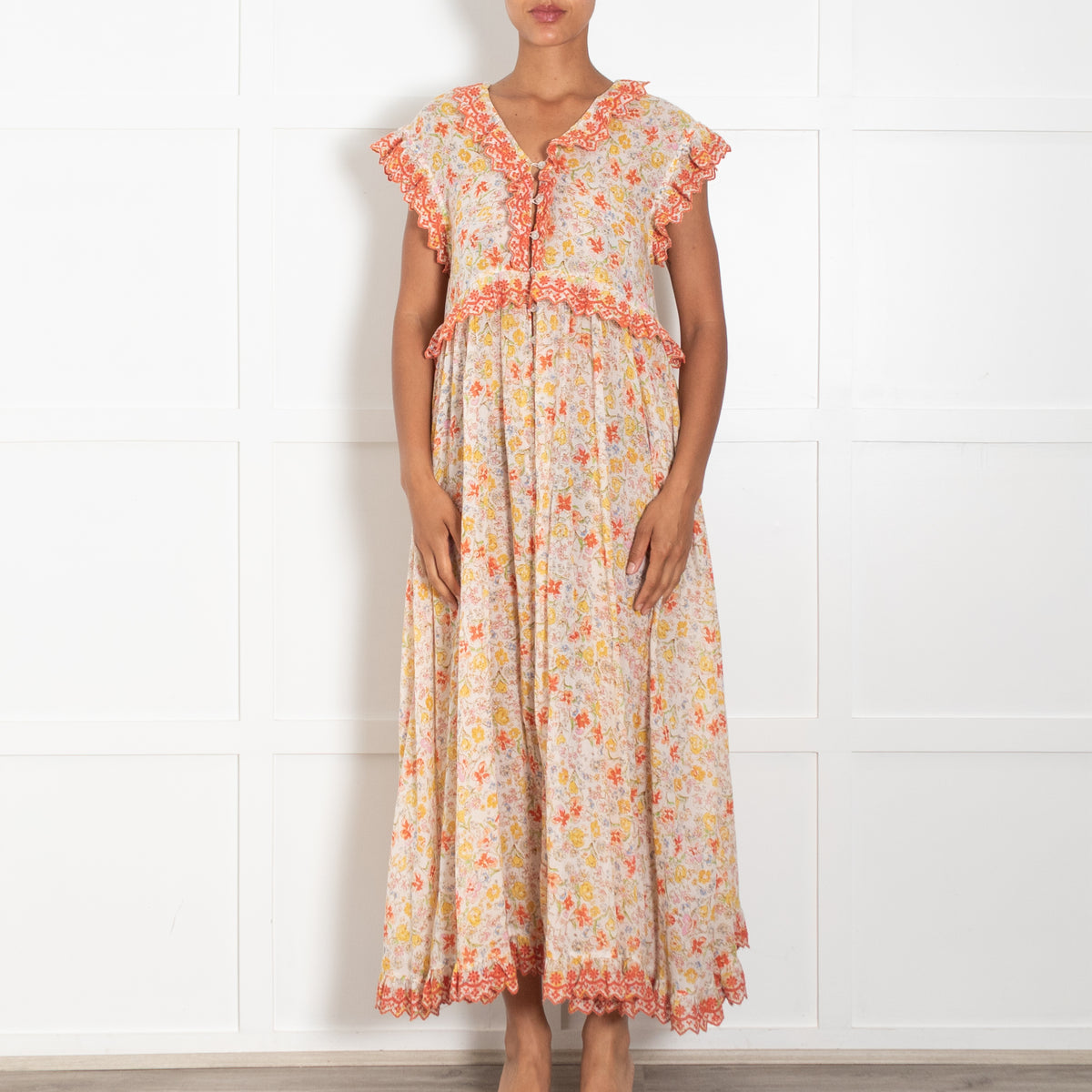 Free People Melania  Orange Cotton Maxi Dress
