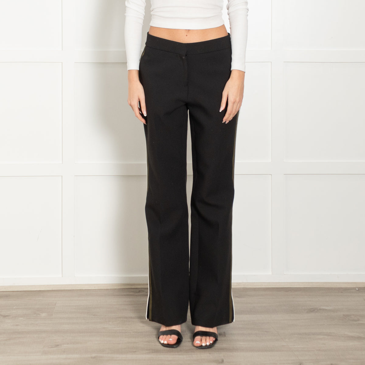 Me + Em Black Khaki Cream Side Stripe Wide Leg Trousers