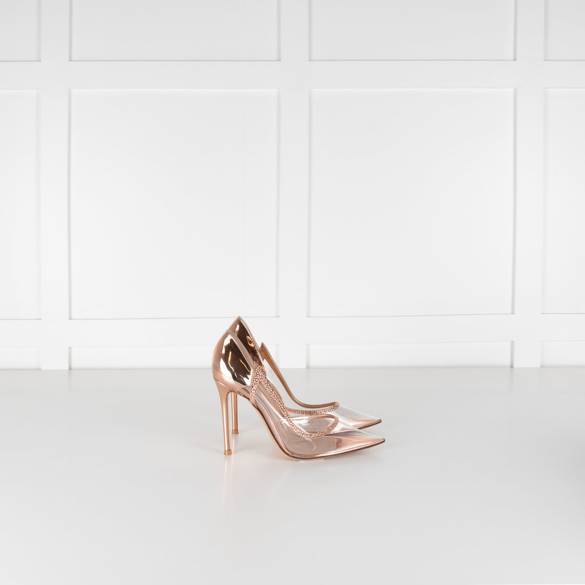 Gianvito Rossi Rose Gold Leif Plexi Trasp Diamante Shoes