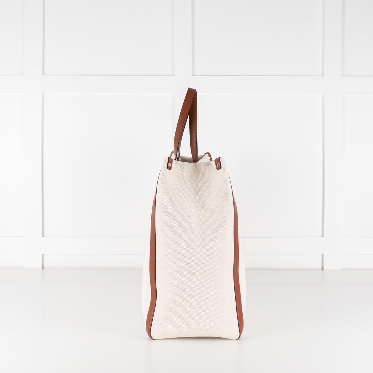 Valentino Off White Brown Canvas And Leather Large Rockstud VLTN Tote
