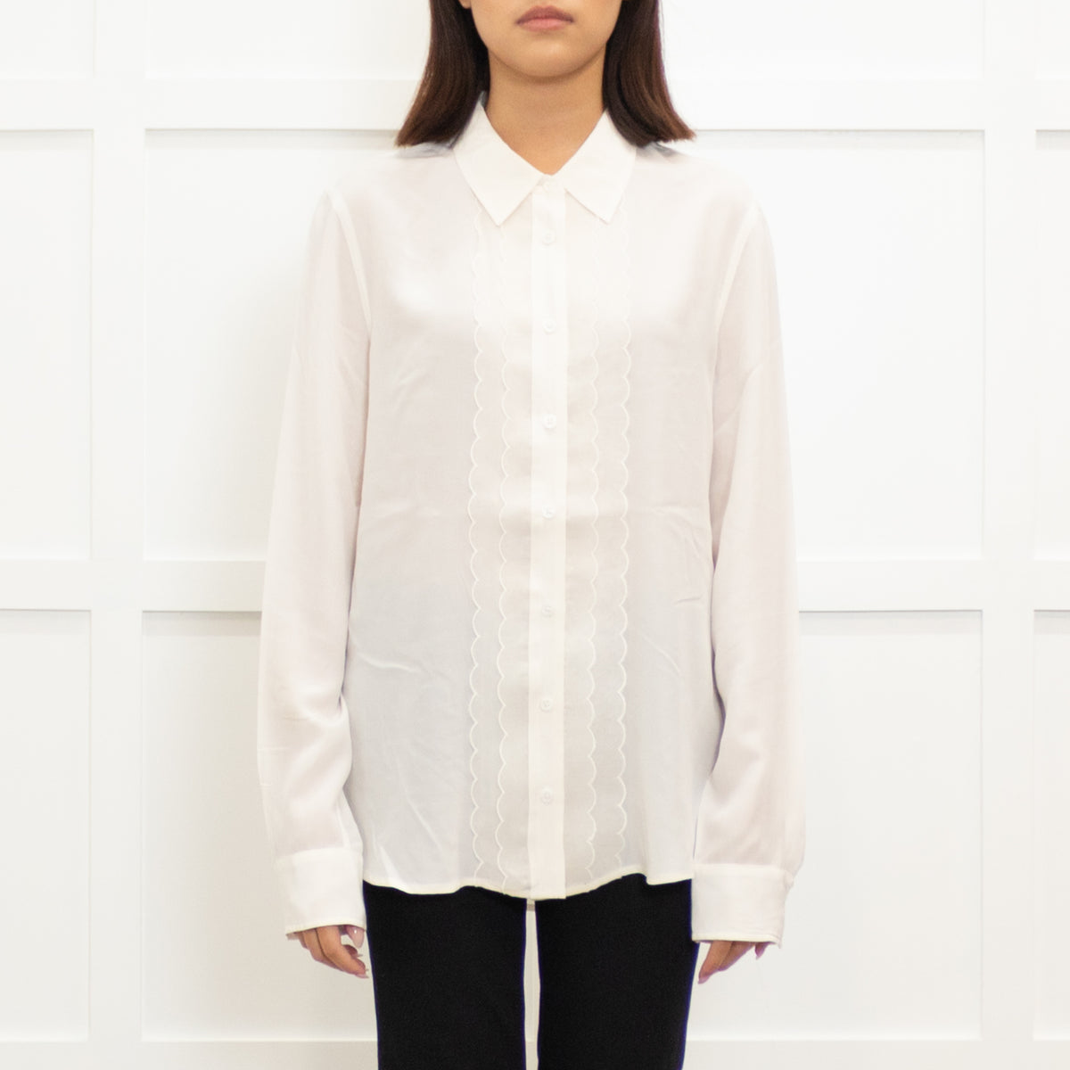 Equipment Cream Silk Scallop Bib Shirt