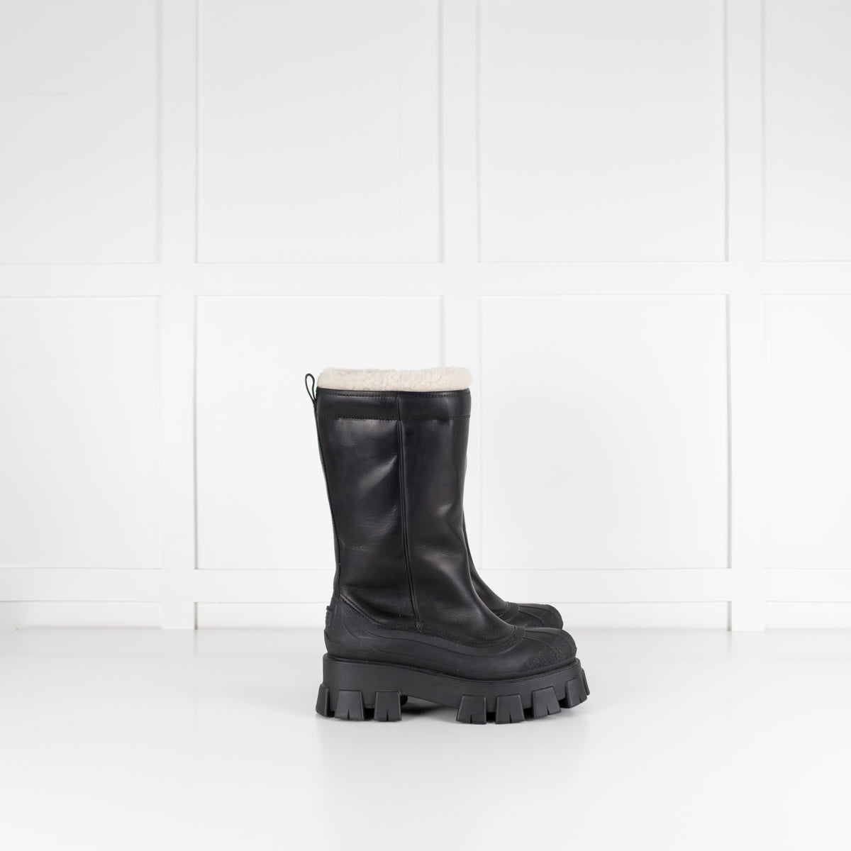Prada Monolith Shearling Lined Leather Boots