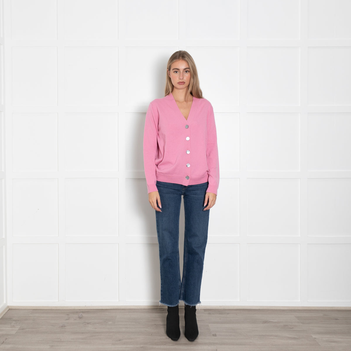 Queene & Belle Pink Multi Butterfly Back Cashmere Cardigan