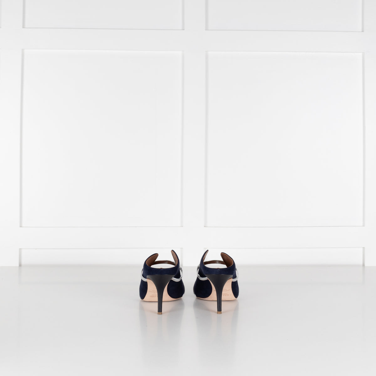 Malone Souliers Maureen Navy Suede Mules With Silver Straps