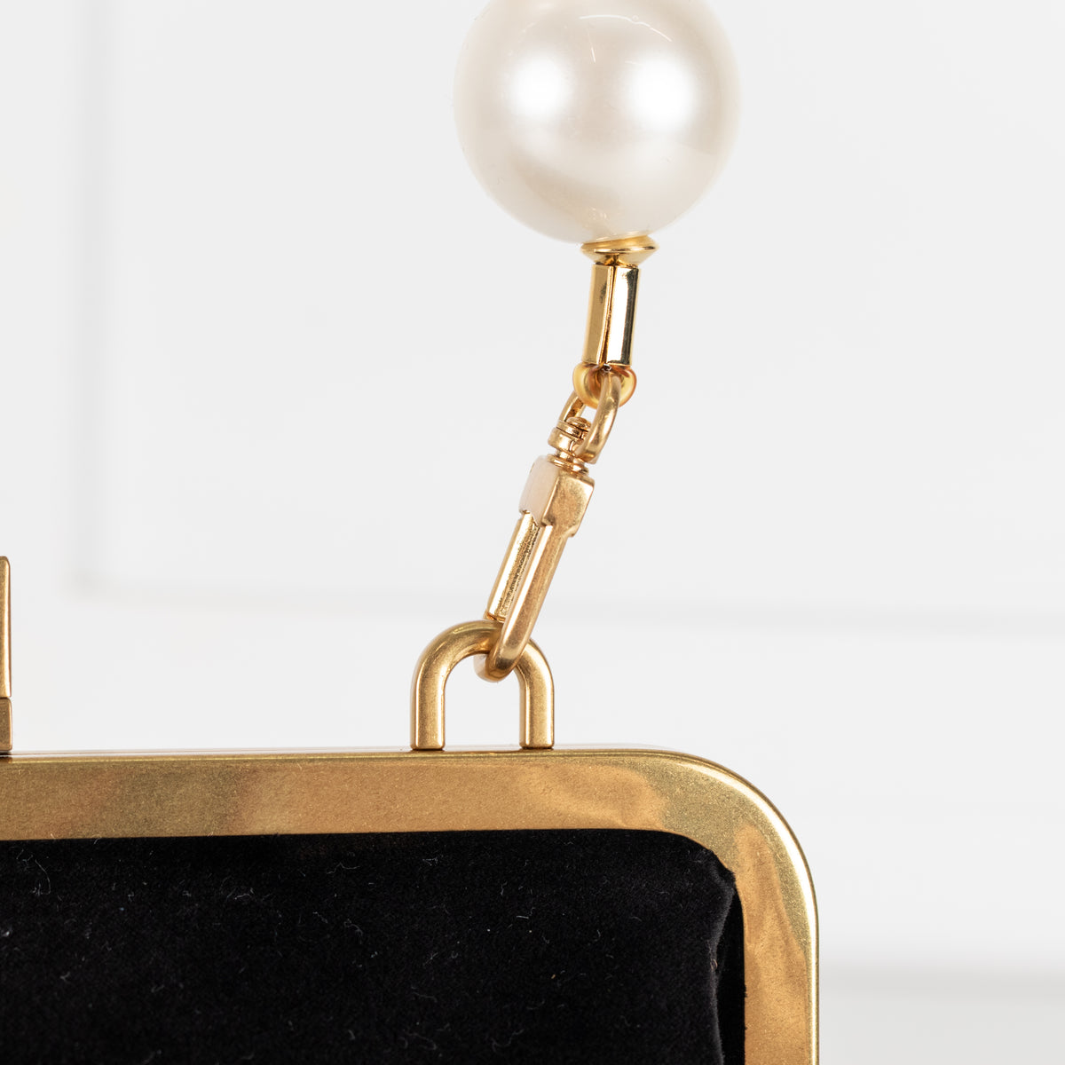 Me + Em Black Velvet Faux Pearl Top Handle Bag With Gold Clasp Closure