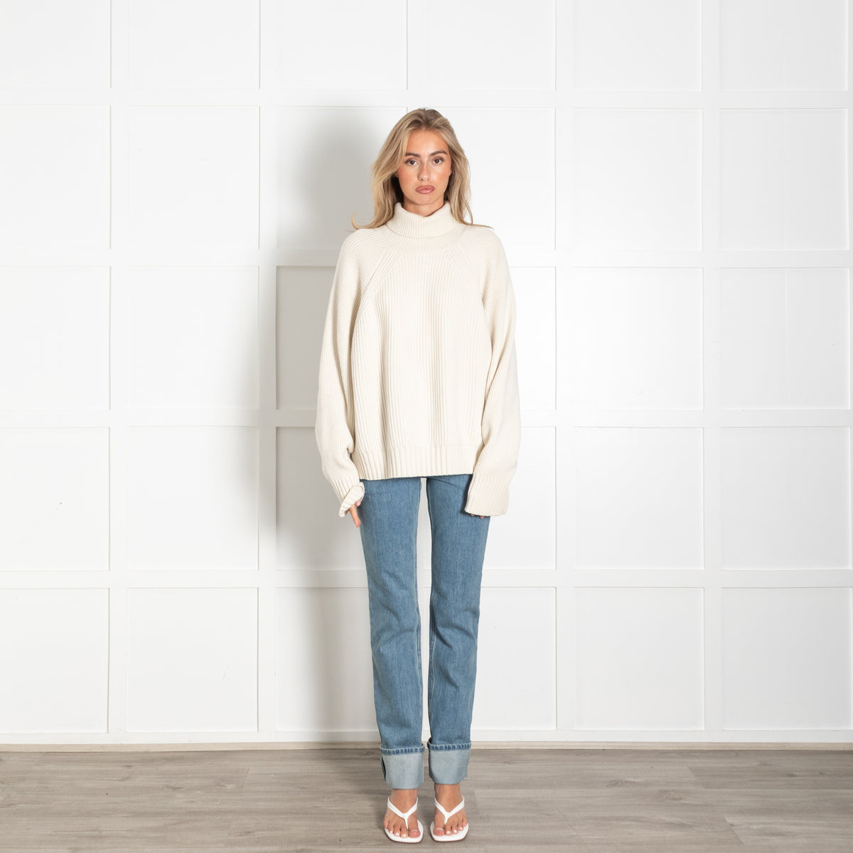 Tory Burch Cream Ribbed Wool Rollneck