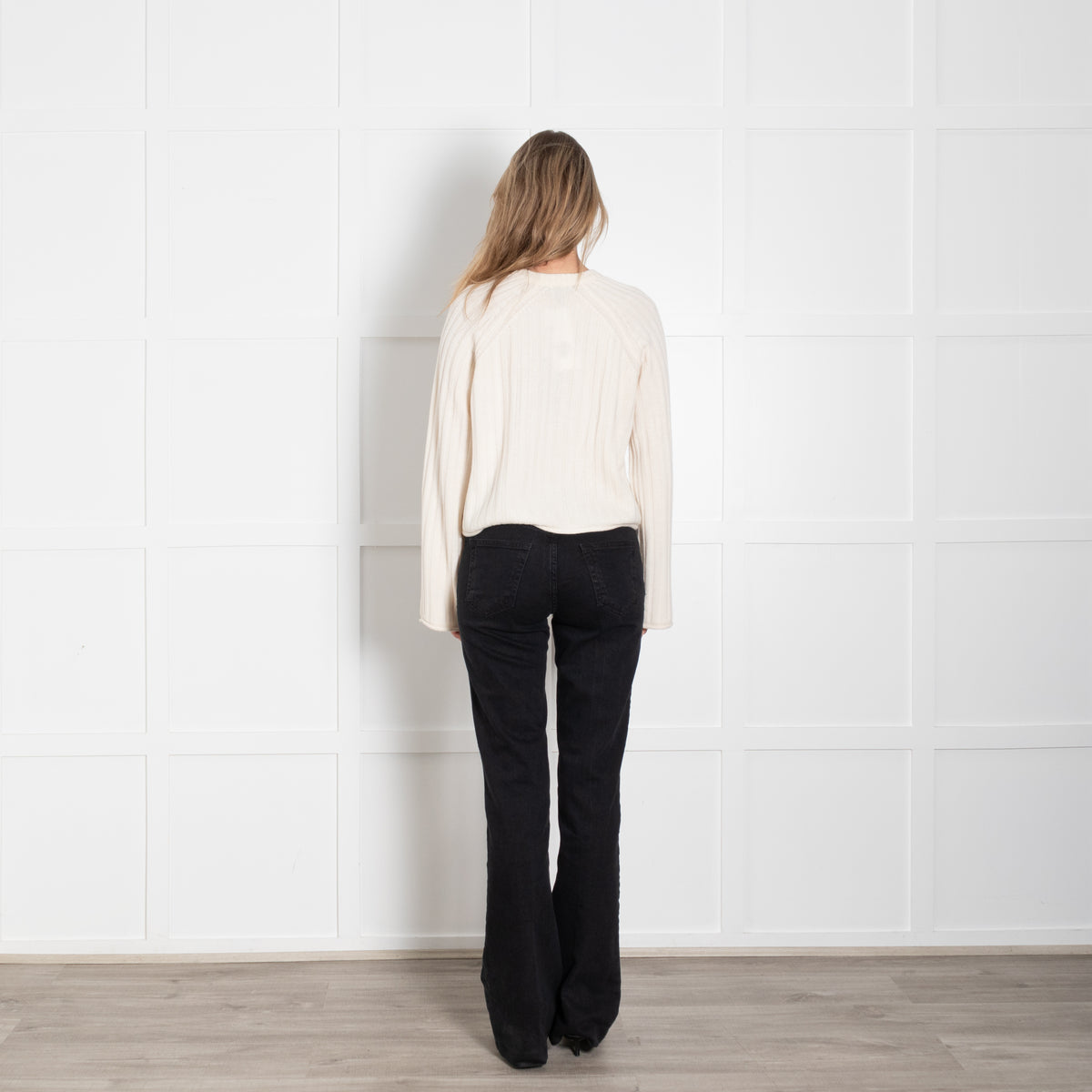 Me + Em Cream Cashmere Silk Ribbed Long Sleeve Jumper