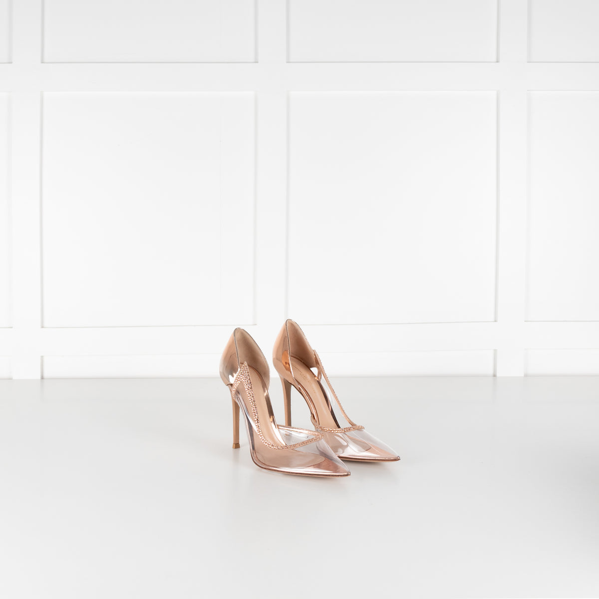 Gianvito Rossi Rose Gold Leif Plexi Trasp Diamante Shoes