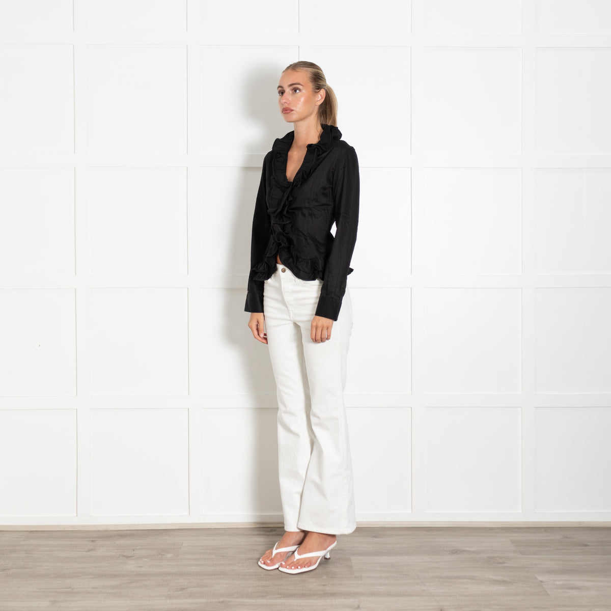 Alexander McQueen Black Cotton Frill Trim Blouse